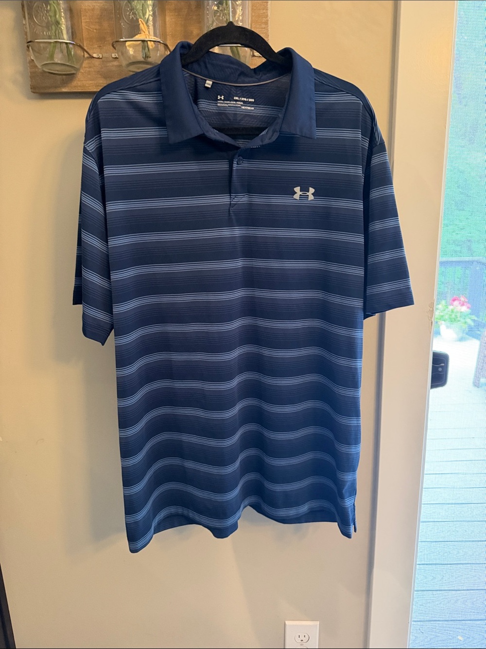 Under Armour Navy & Light Blue Striped Performance Polo with Heatgear